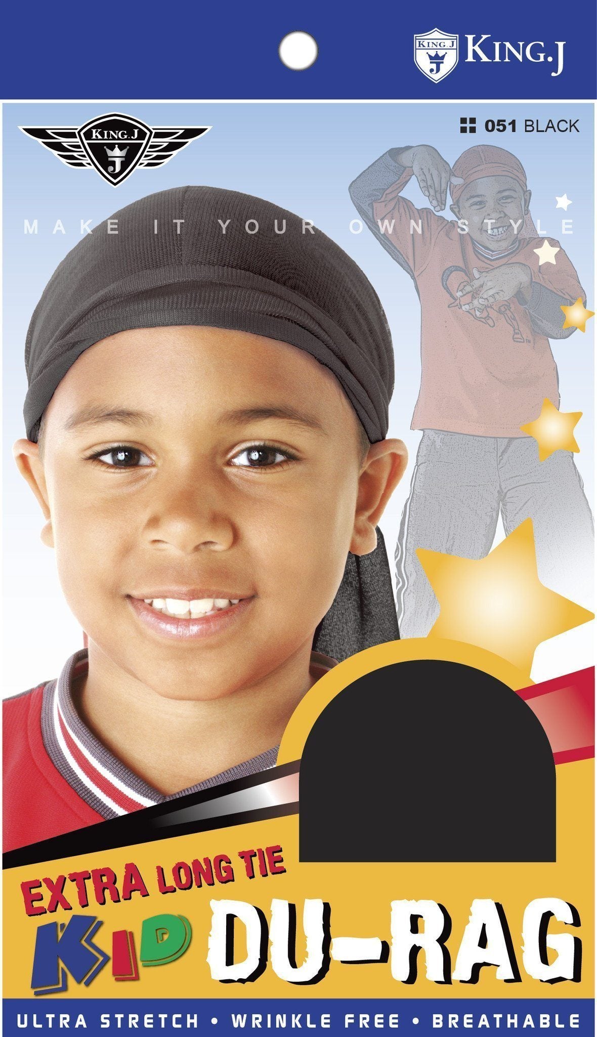 #051 Extra Long Tie Kid Du-Rag / Black (12PC)