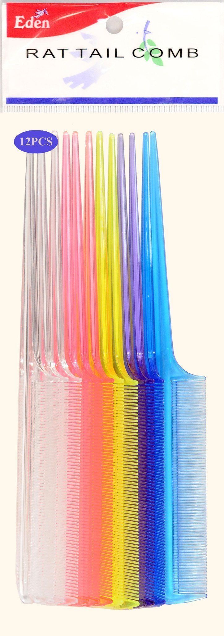 #10115 Eden Clear Assort Rat Tail Comb (12Pc)