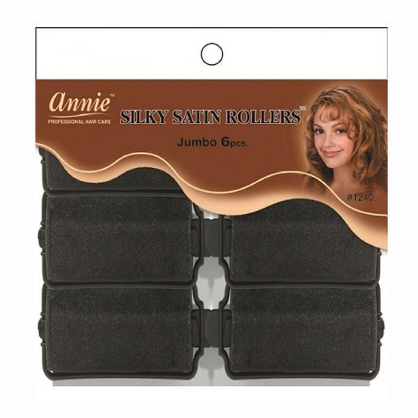 #1240 Annie Jumbo Silky Satin Rollers 6Pc Black (6PC)