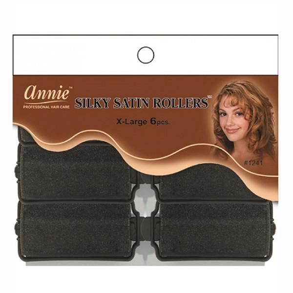#1241 Annie X-Large Silky Satin Rollers 6Pc Black (6PC)
