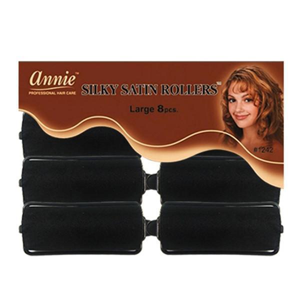#1242 Annie Large Silky Satin Rollers 8Pc Black (6PC)