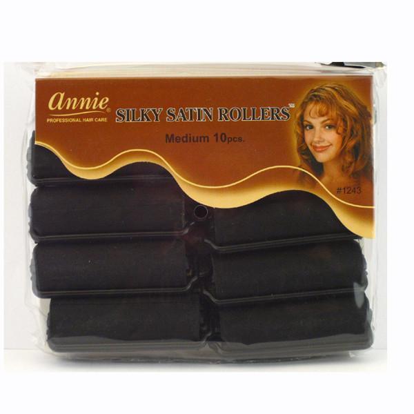 #1243 Annie Medium Silky Satin Rollers 10Pc Black (6PC)