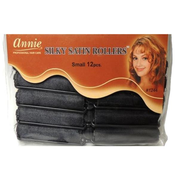 #1244 Annie Small Silky Satin Rollers 12Pc Black (6PC)