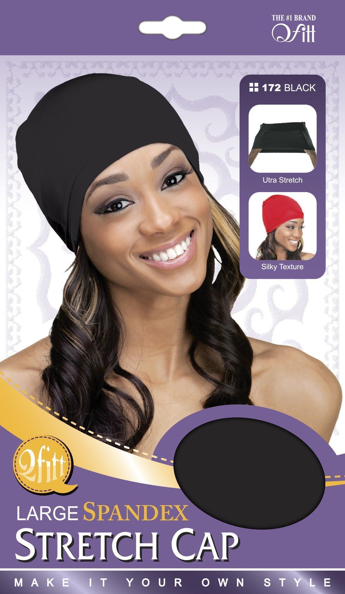 #172 Large Spandex Stretch Cap / Black (12PC)