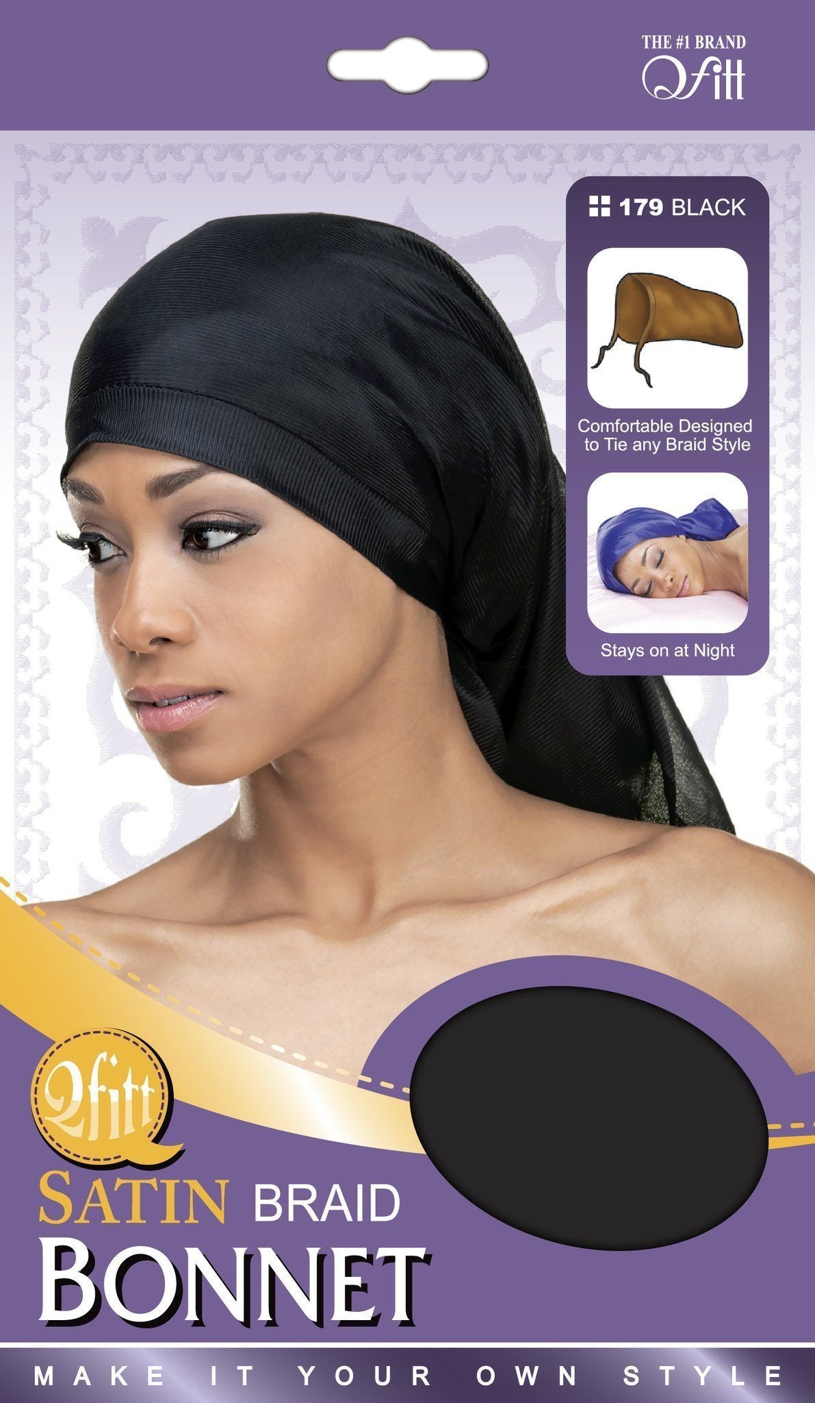 #179 Satin Braid Bonnet / Black (12PC)