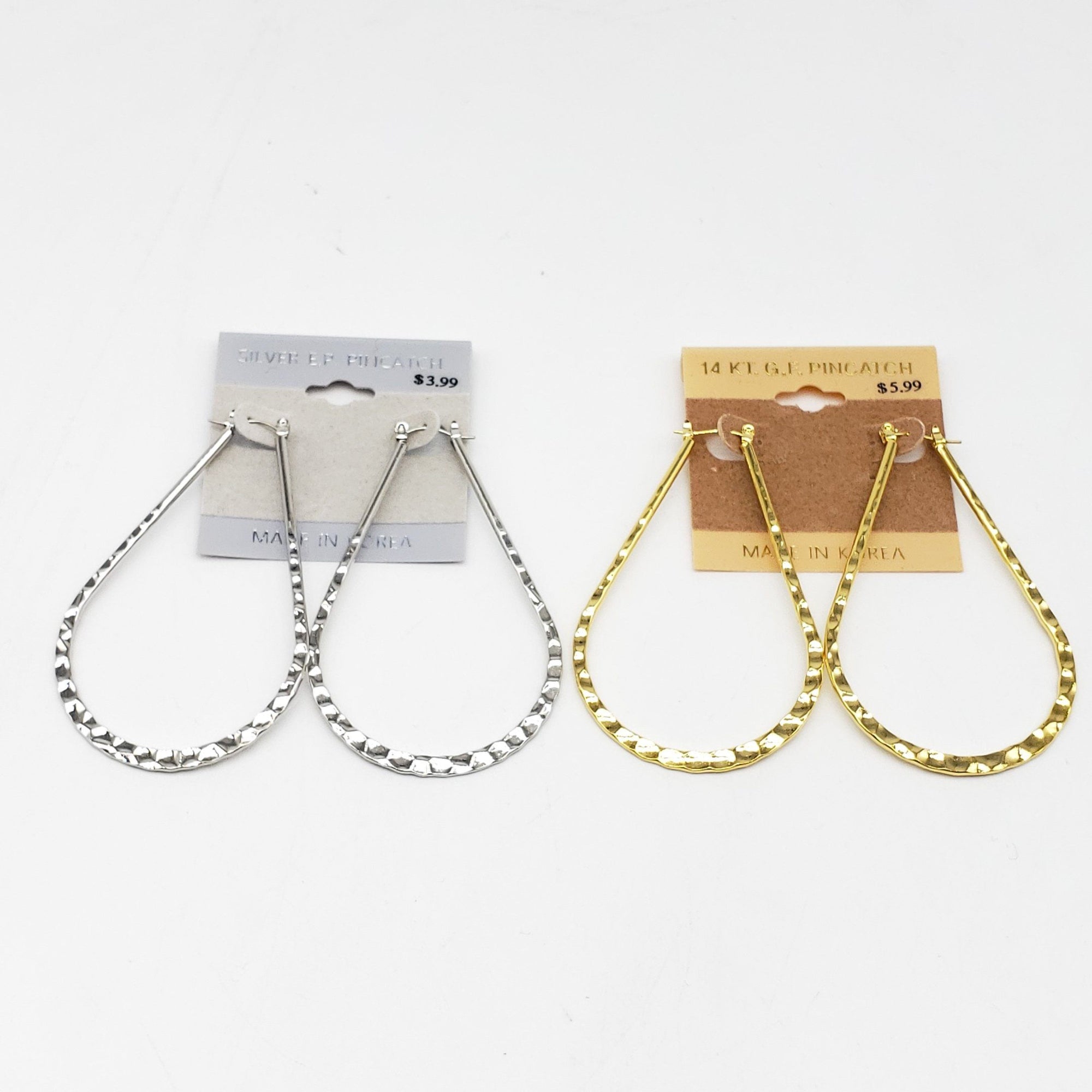 Gold/Silver Dented Oval Hoop Earrings #1968 (PC)
