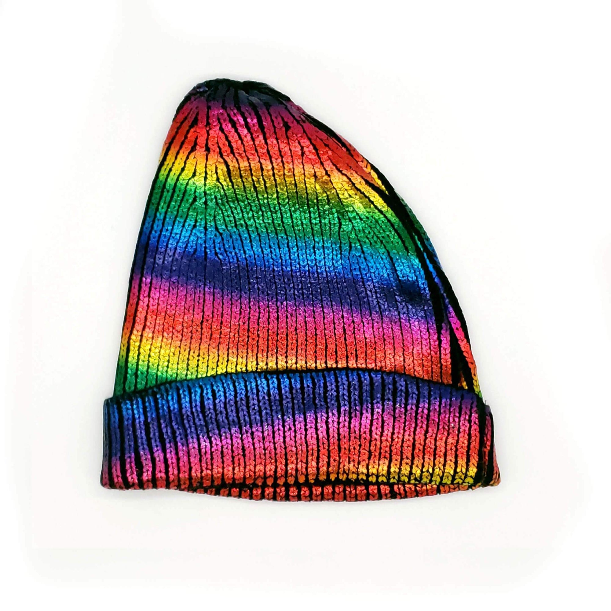 #HT2034 Shiny Striped Rainbow Beanie
