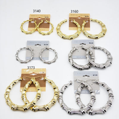Gold/Silver Bamboo Hoop Earrings #3140-3160-3173-3190-3100-3110 (PC)