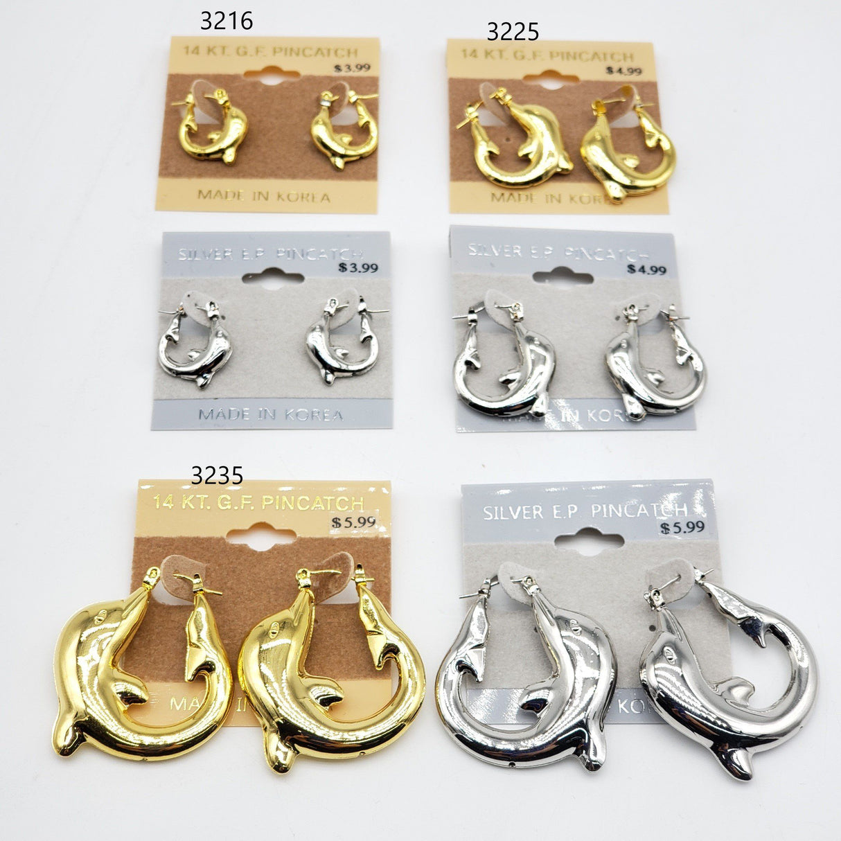 Gold/Silver Dolphin Hoop Earrings #3216-3225-3235 (PC)