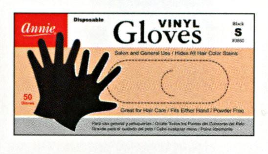 Annie Powder Free Black Vinyl Gloves 50Pc (S-Xl)