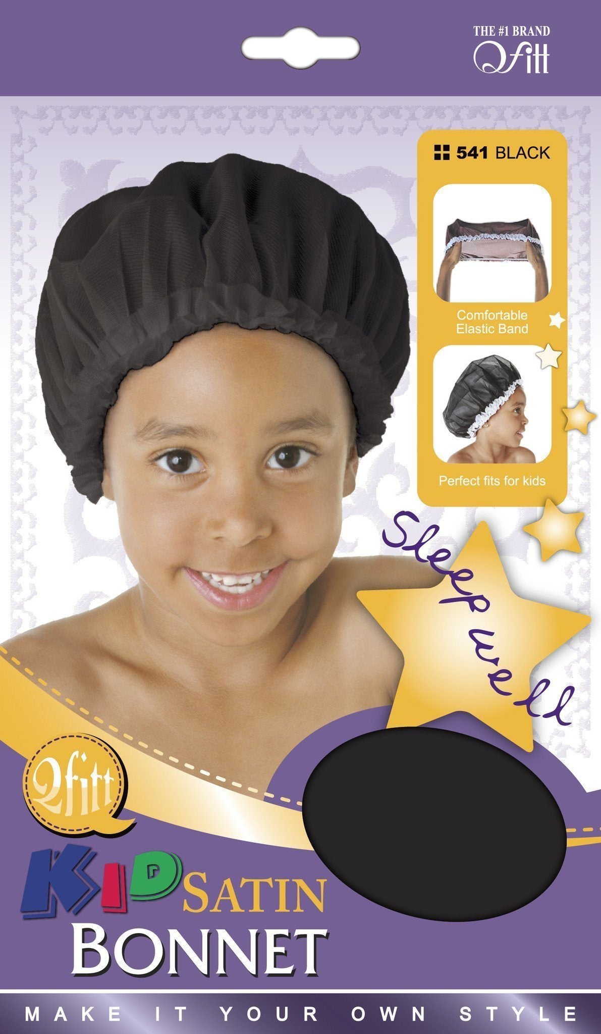 #541 Kid Satin Bonnet / Black (12PC)