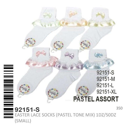 Girls Lace Socks Pastel Tone Assort #92151 (12PC)