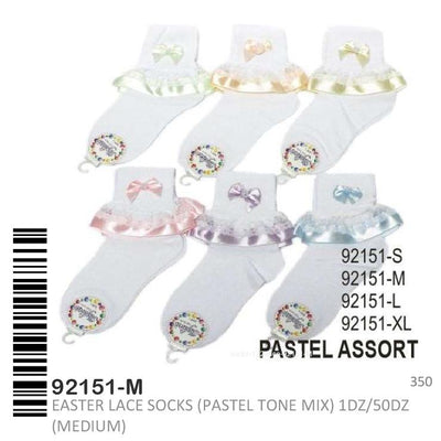 Girls Lace Socks Pastel Tone Assort #92151 (12PC)