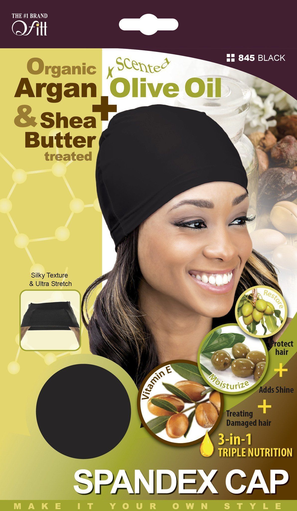 #845 Organic Spandex Cap / Black (12PC)