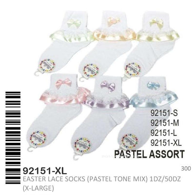 Girls Lace Socks Pastel Tone Assort #92151 (12PC)