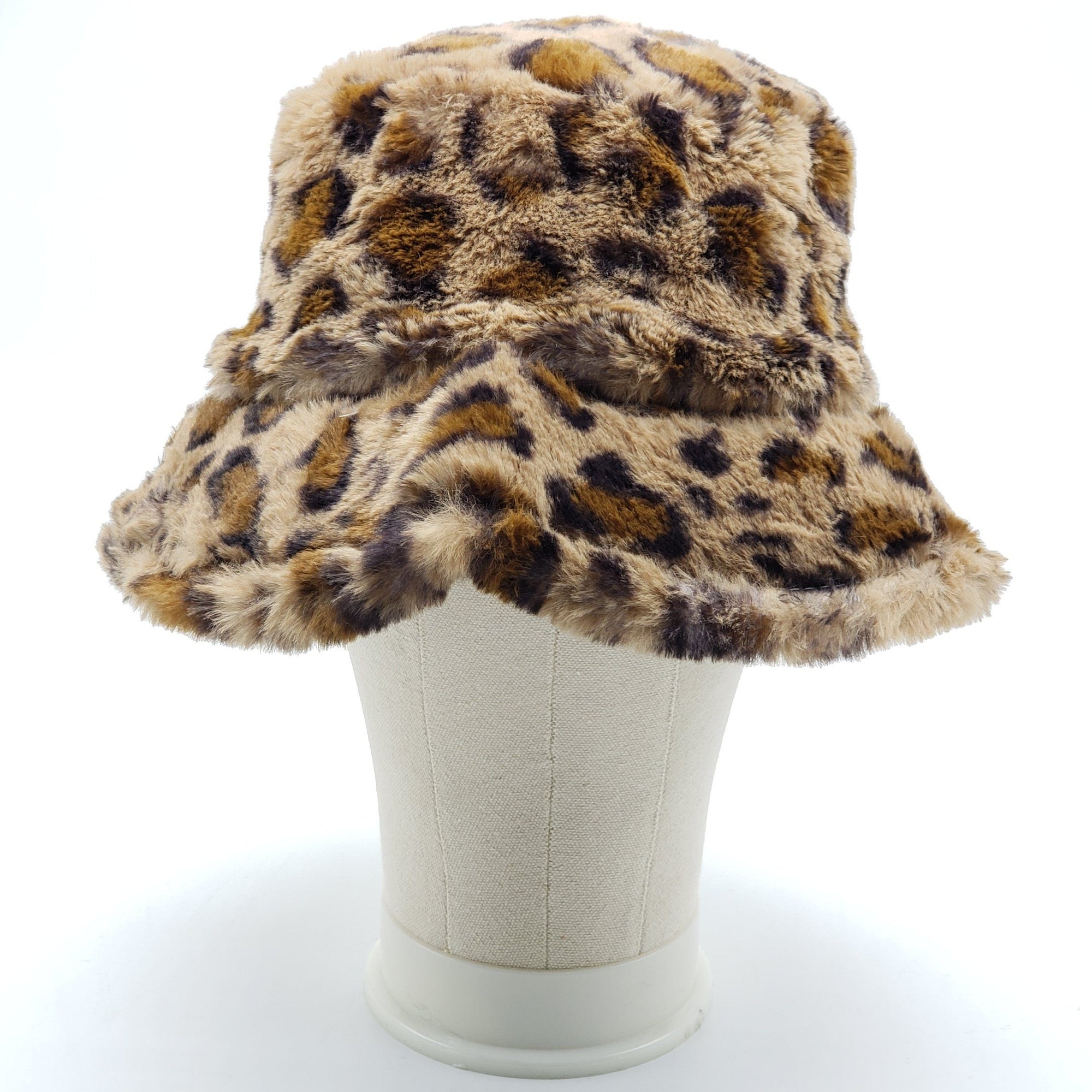 Odiva Brown Leopard Fur Print Bucket Hat #AO3123 (PC)