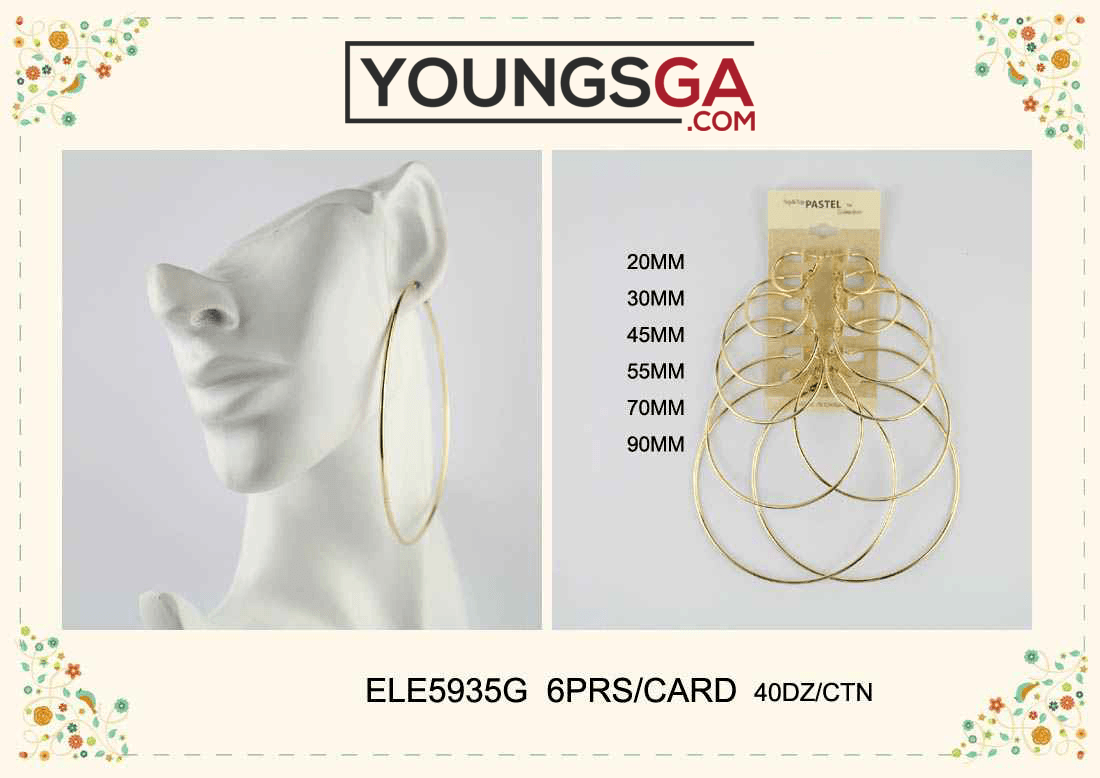 #ELE5935G Gold Hoop Earrings 20-30-45-55-70-90mm (12PC)