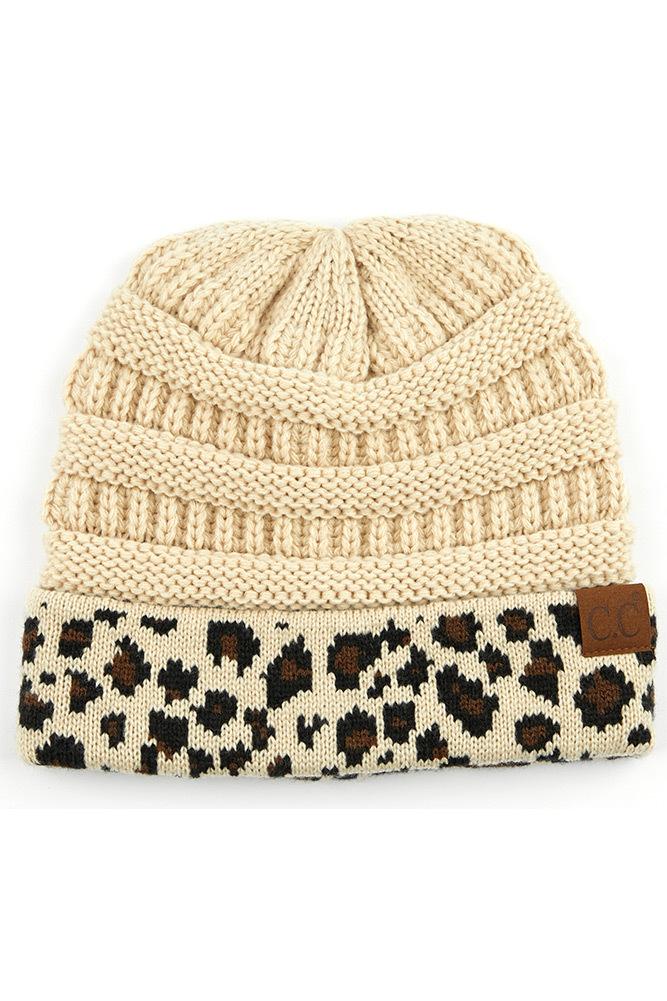 C.C. Matching Cuff Leopard Print Beanie #HAT80 (PC)