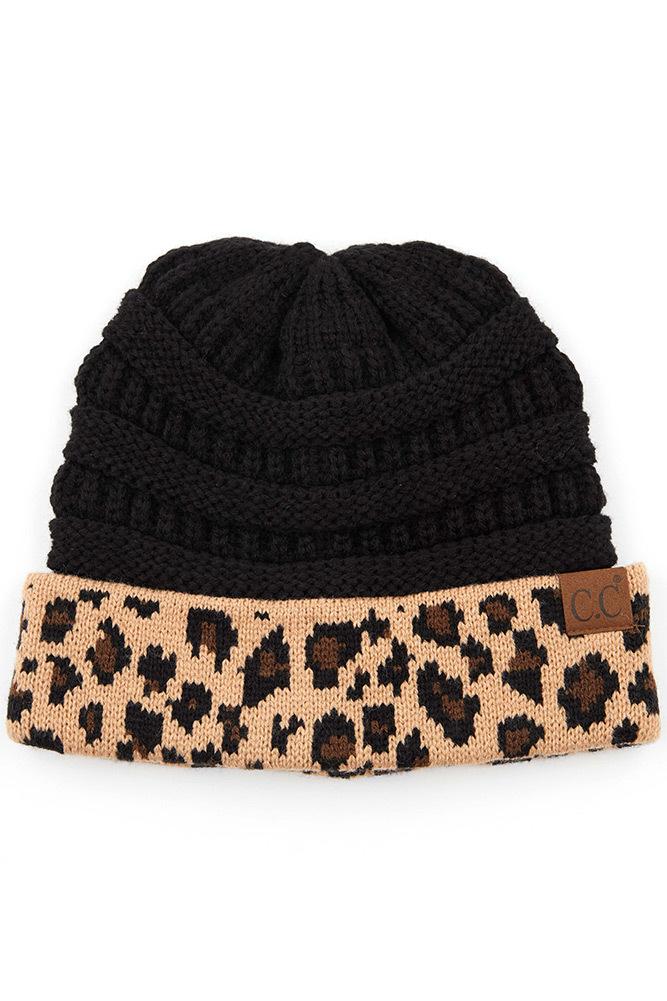 C.C. Matching Cuff Leopard Print Beanie #HAT80 (PC)