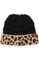 C.C. Matching Cuff Leopard Print Beanie #HAT80 (PC)