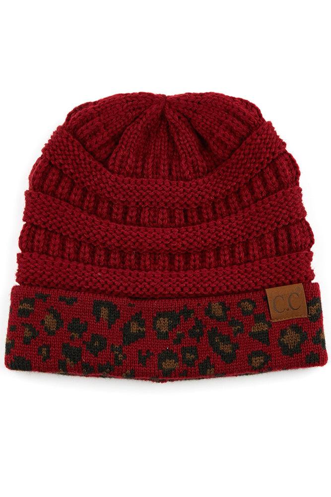 C.C. Matching Cuff Leopard Print Beanie #HAT80 (PC)