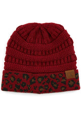 C.C. Matching Cuff Leopard Print Beanie #HAT80 (PC)