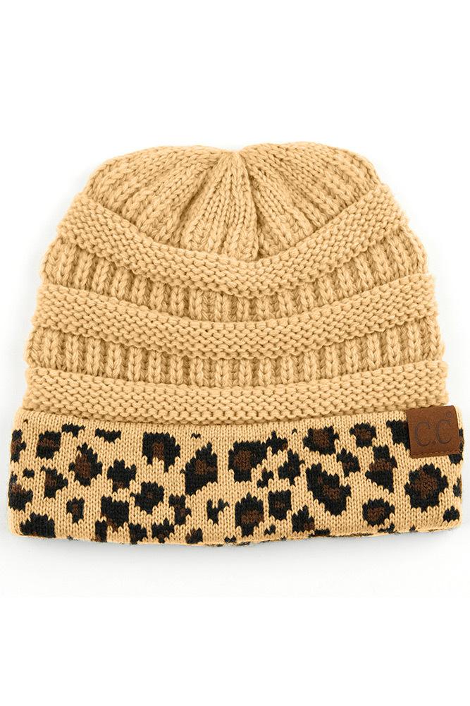 C.C. Matching Cuff Leopard Print Beanie #HAT80 (PC)