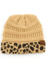 C.C. Matching Cuff Leopard Print Beanie #HAT80 (PC)