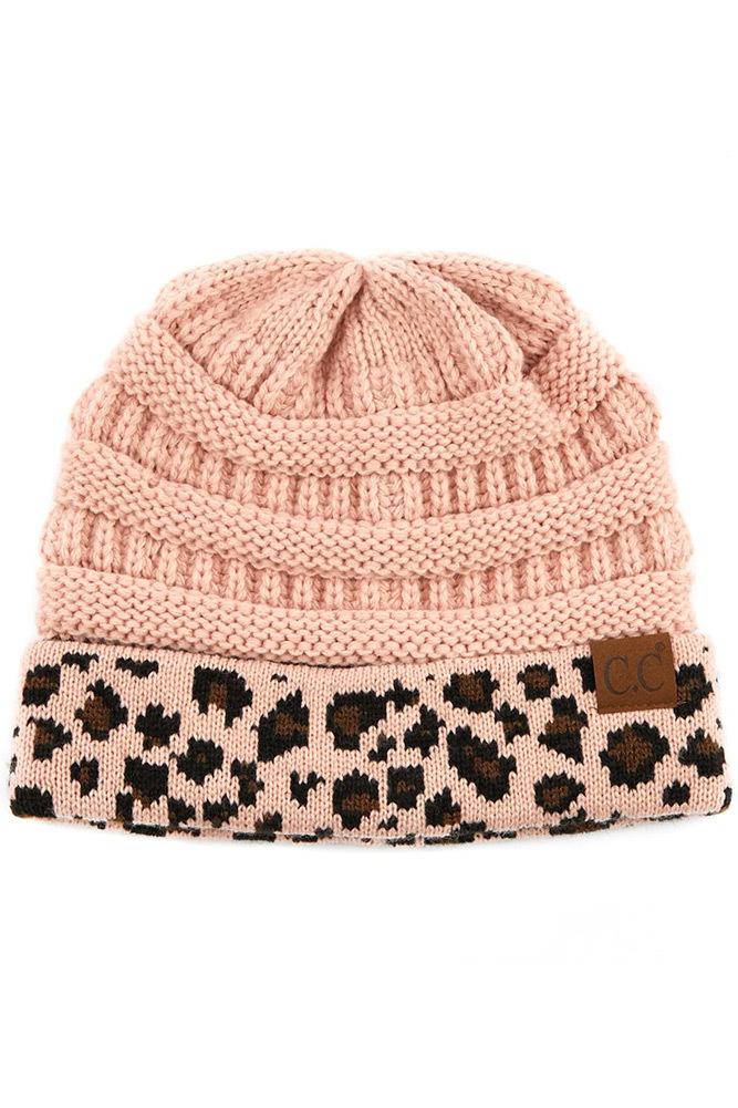 C.C. Matching Cuff Leopard Print Beanie #HAT80 (PC)
