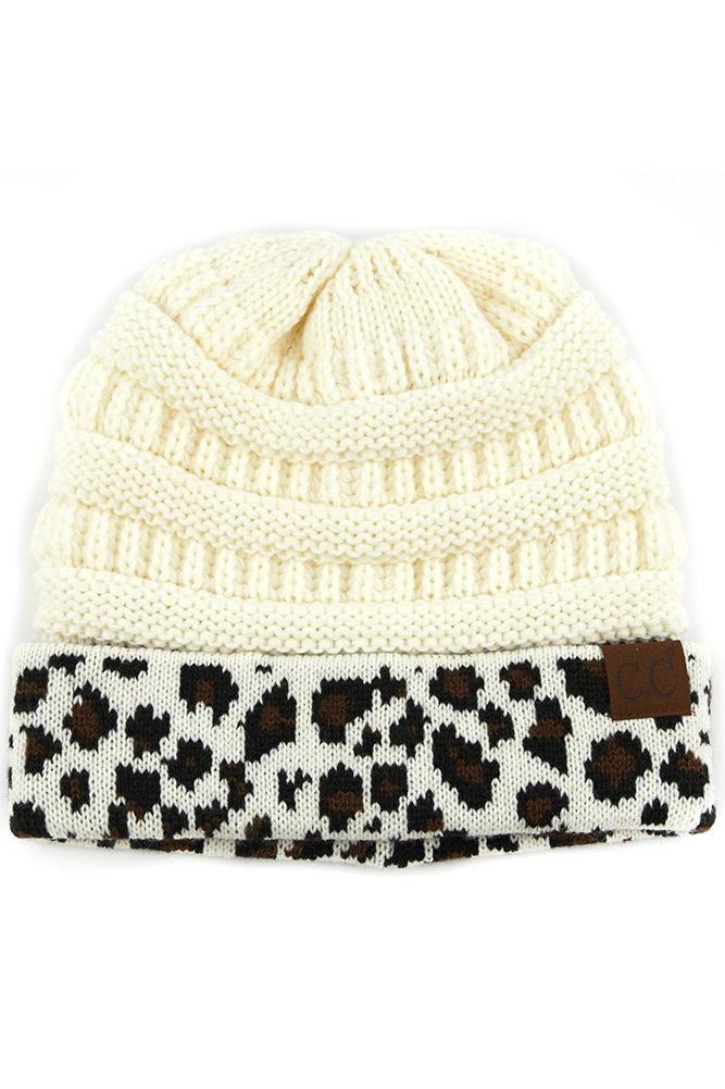 C.C. Matching Cuff Leopard Print Beanie #HAT80 (PC)