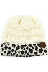 C.C. Matching Cuff Leopard Print Beanie #HAT80 (PC)
