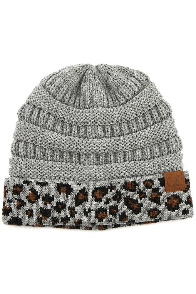 C.C. Matching Cuff Leopard Print Beanie #HAT80 (PC)