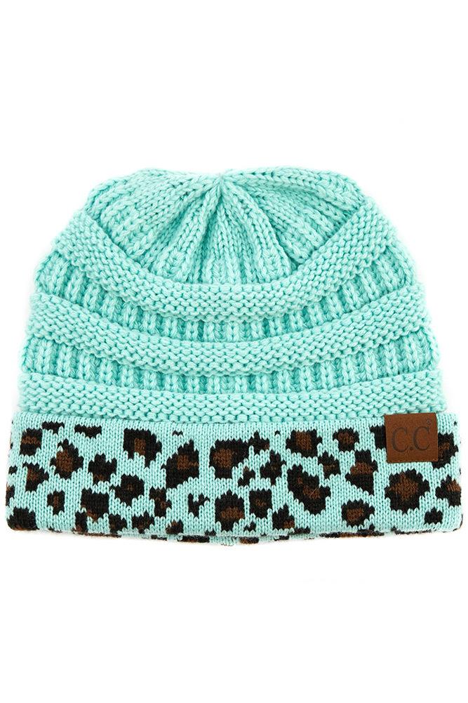 C.C. Matching Cuff Leopard Print Beanie #HAT80 (PC)
