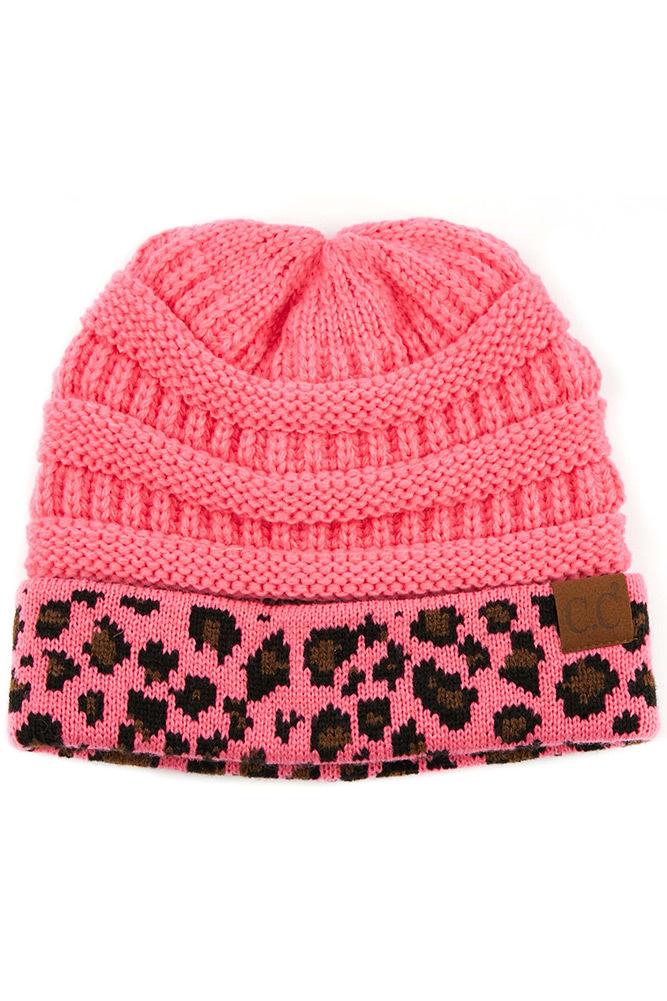 C.C. Matching Cuff Leopard Print Beanie #HAT80 (PC)