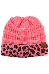 C.C. Matching Cuff Leopard Print Beanie #HAT80 (PC)