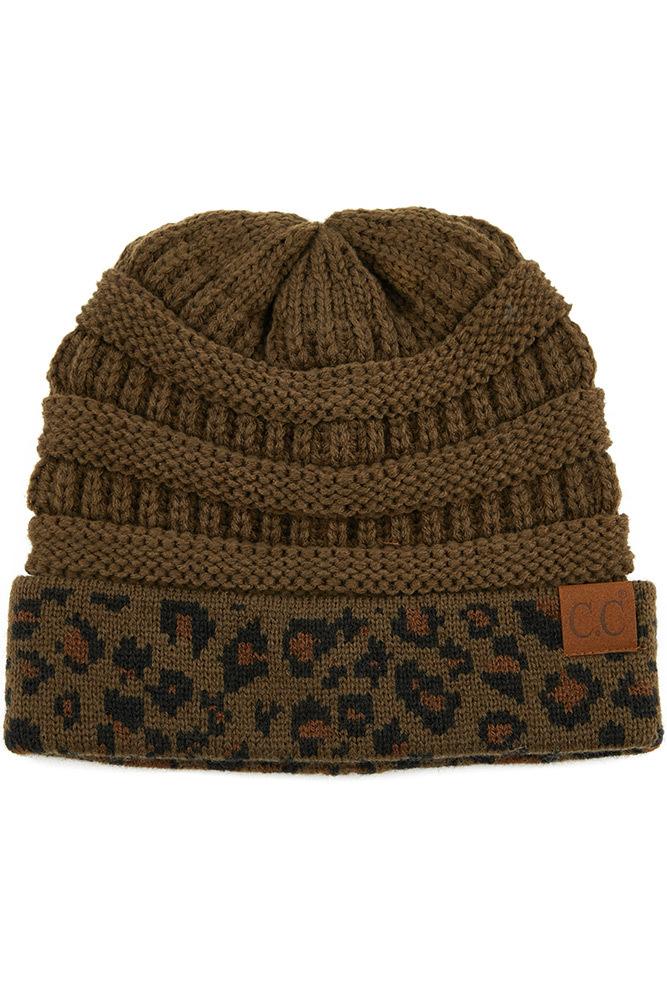 C.C. Matching Cuff Leopard Print Beanie #HAT80 (PC)
