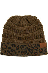 C.C. Matching Cuff Leopard Print Beanie #HAT80 (PC)