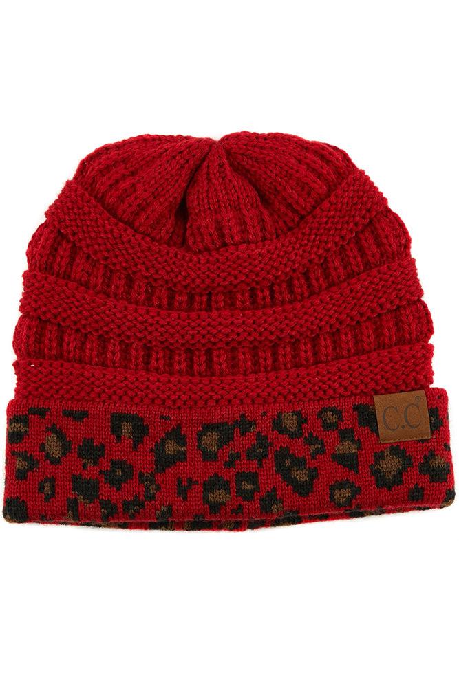 C.C. Matching Cuff Leopard Print Beanie #HAT80 (PC)