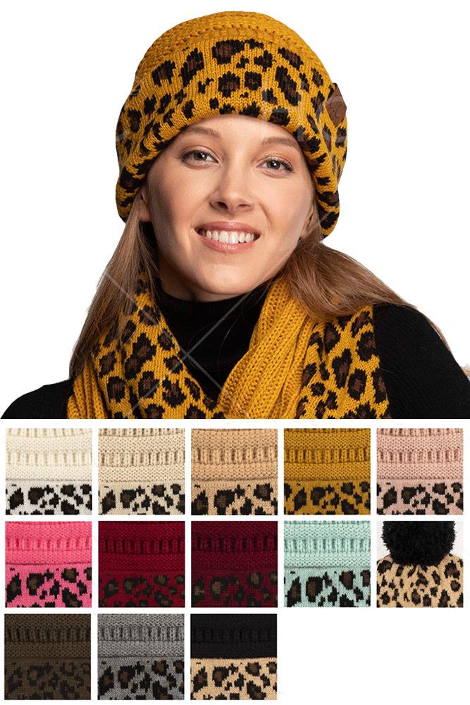 C.C. Matching Cuff Leopard Print Beanie #HAT80 (PC)