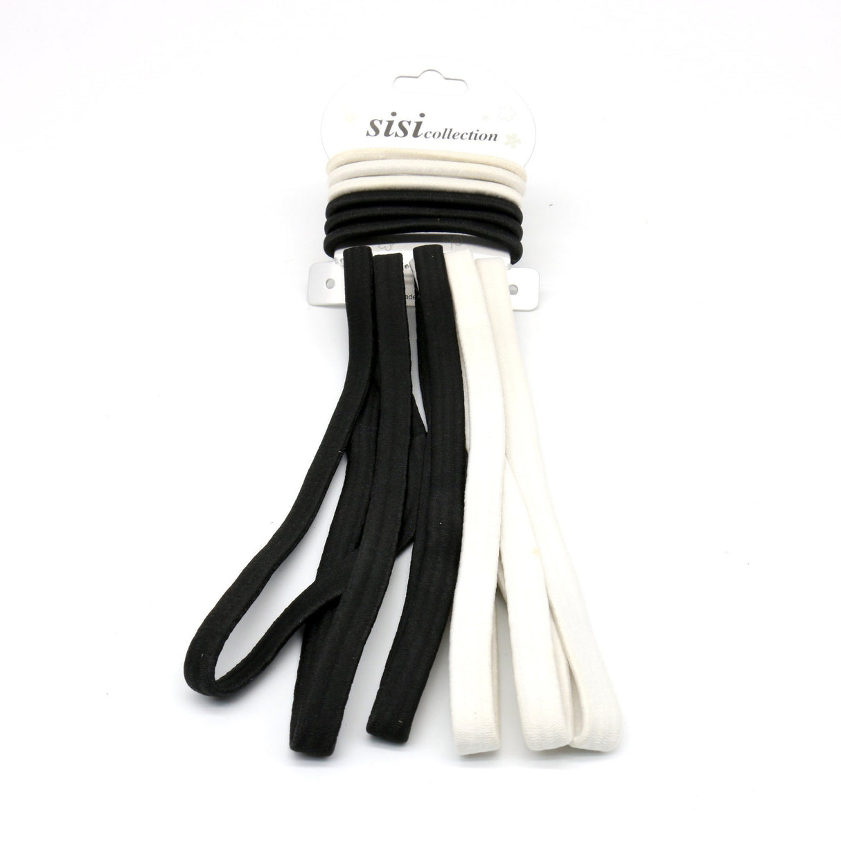 #EHW336BW Black/White Thick Elastic Head Band / Rubber Band (12PC)