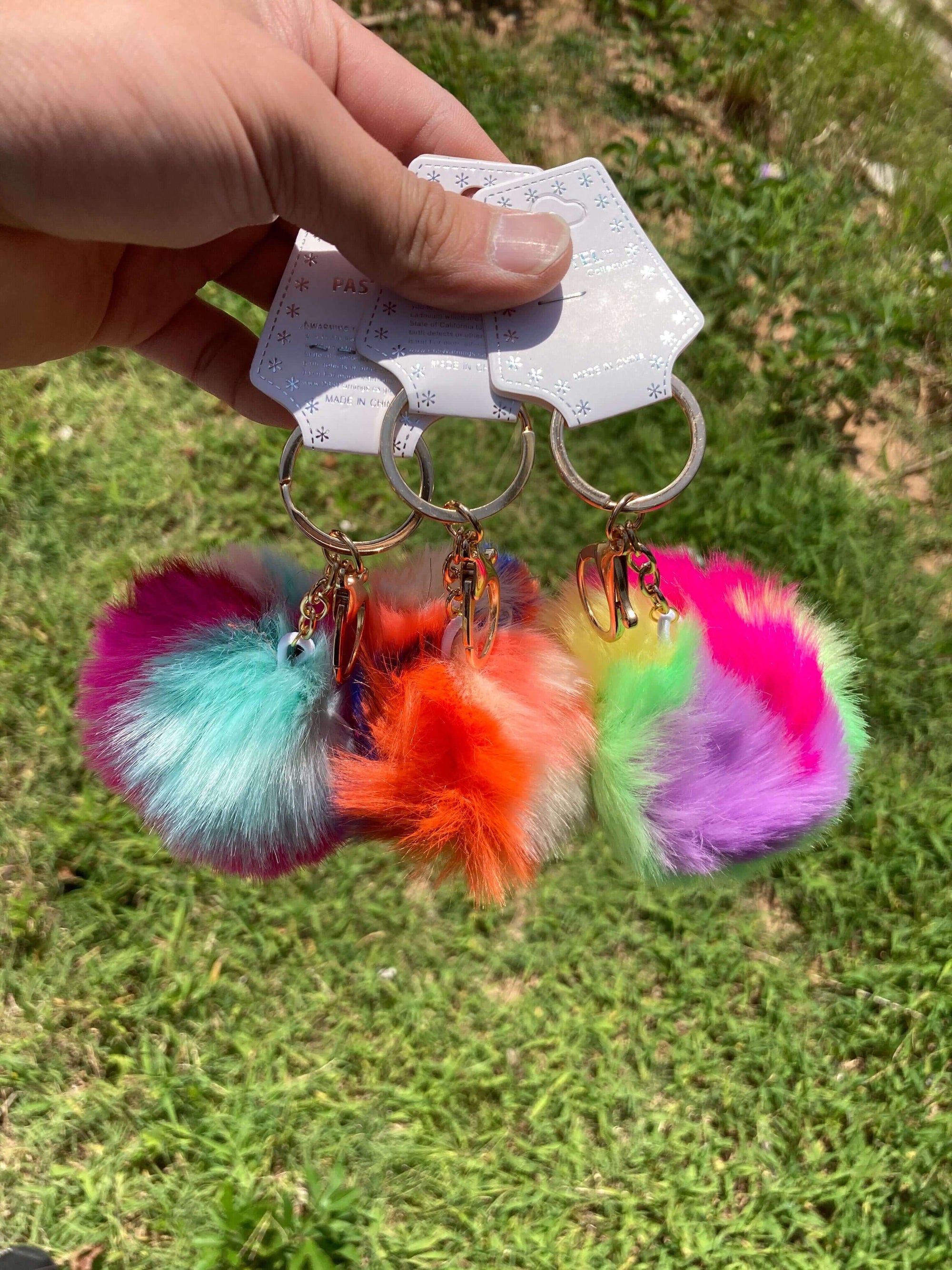 Pom Pom Puff Furry Keychains Bright Assorted Colors (12PC) #ENK493