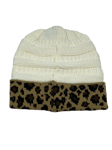 #KBW7022 White Cheetah Print Beanie