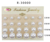 #R30000 Pearl Assorted Sized White Earrings 6-8-10-12mm (12PC)