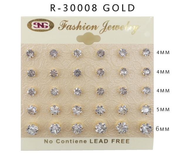 #R30008GOLD Assorted Sized Stud Earrings 4-4-4-5-6mm (12PC)