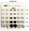 #R30011B Assorted Sized G/S/BK Stud Earrings 4-4-6-8-10mm (12PC)