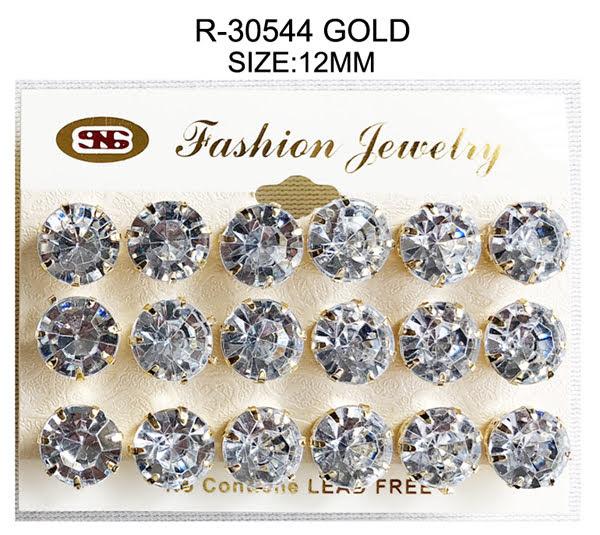 #R30544GOLD Stone Stud Earrings 12mm (12PC)