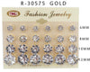 #R30575GOLD Assorted Sized Rhinestone Stud Earrings 6-8-10-12mm (12PC)