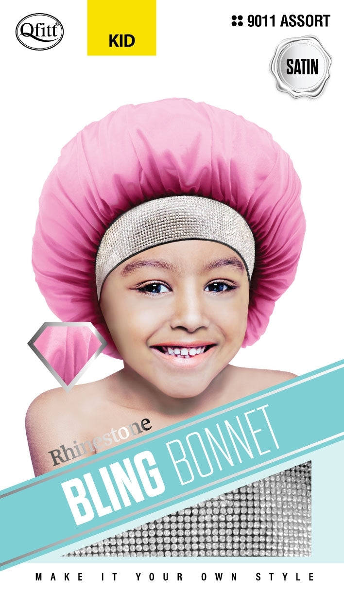 #9011 Kid's Bling Satin Bonnet with Rhinestone / Assort (12PC)
