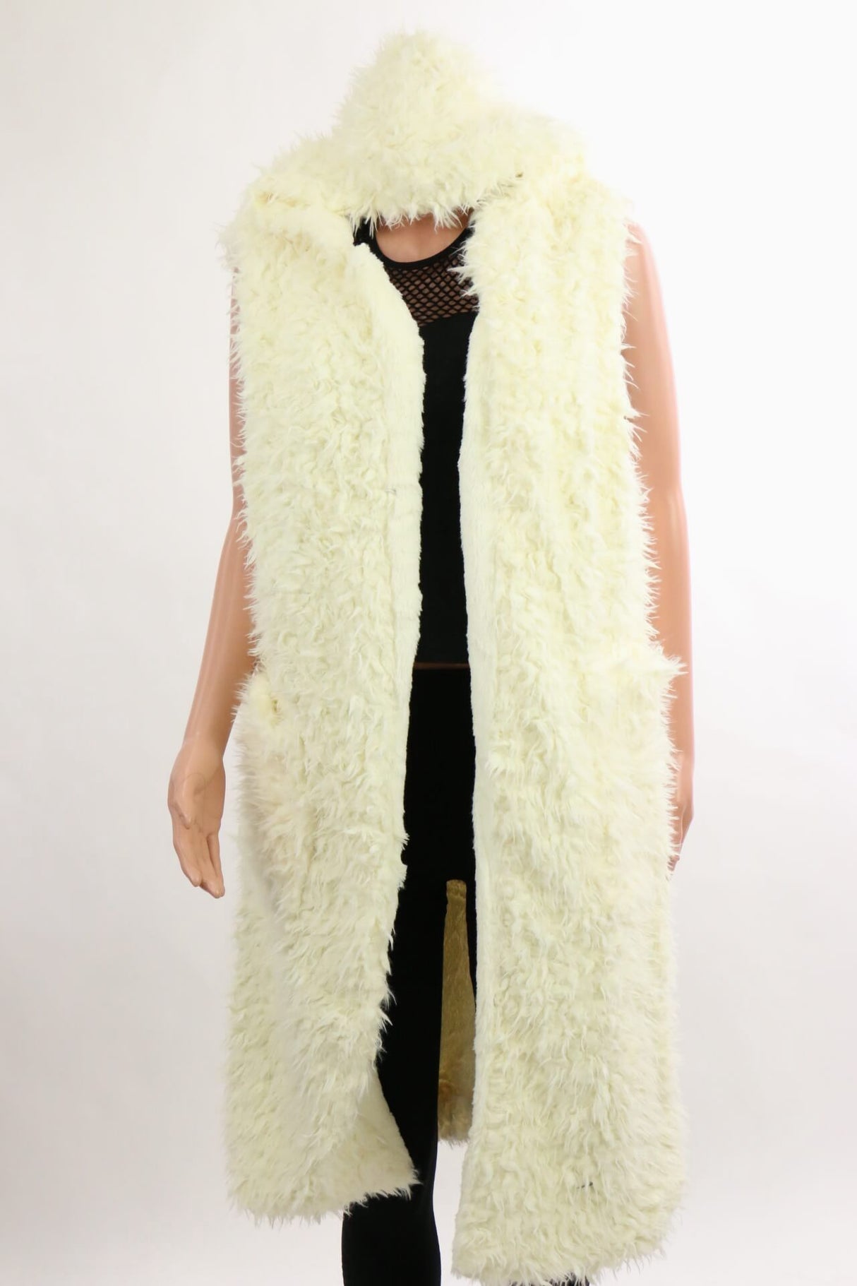 Furry Hooded Sleeveless Poncho / Ivory#20018CRMM (PC)