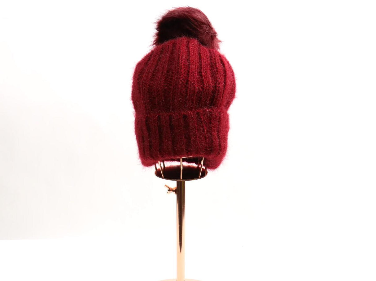 #AT226WINE Fuzzy Beanie with Pom Pom / Wine (PC)